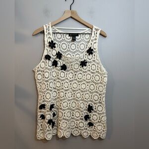 International Concepts Crochet Open Knit Sleeveless Top Applied Flowers XL